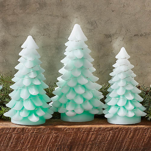 3-Piece Lighted Wax Christmas Tree Candle Set