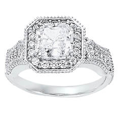 Sterling Silver Square-Cut Halo Engagement Ring