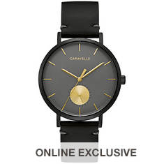 Caravelle Black Leather Max Collection Watch