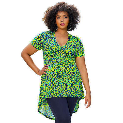 ShoeMall Women's High-Low Tunic, Select Medium (Lime Leopard)