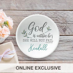 Personalized God Is Within Her Round Trinket Dish