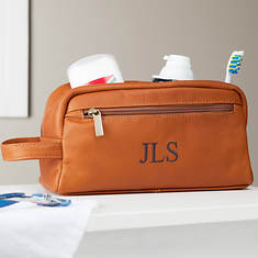 Personalized Leather Shave & Toiletry Kit with Embroidered Monogram