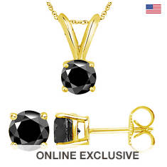 14K 0.25 ct. tw. Round Black Diamond Necklace & Earrings Set
