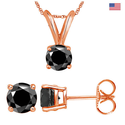 14K 0.50 ct. tw. Round Black Diamond Necklace & Earrings Set