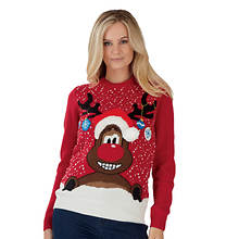 Women's Red Nose Reindeer Ugly Christmas Sweater