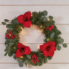 24"dia. Lighted Amaryllis Wreath with Timer