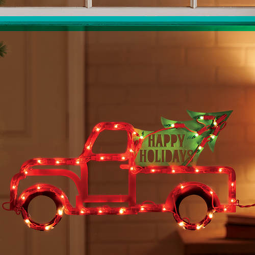 Lighted Happy Holidays Truck Window Decoration