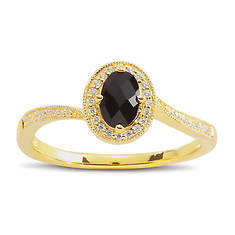 10K Black Onyx And Diamond Ring