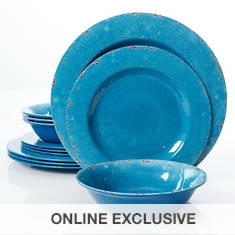 Gibson 12-Piece Blue Mauna Crackle Melamine Dinnerware Set