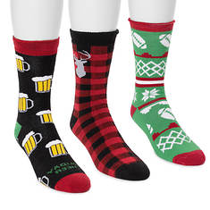 MUK LUKS Men's 3-Pack Terry Holiday Socks