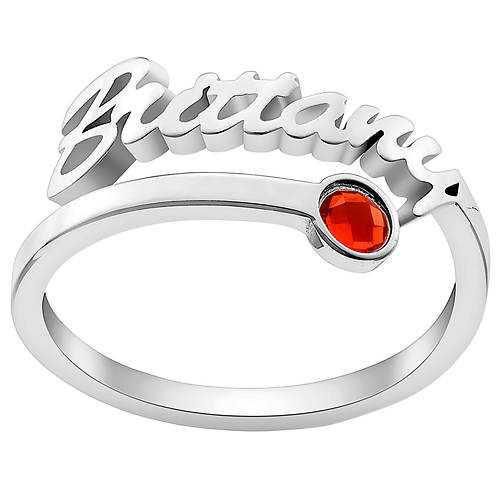 Custom Personalization Solutions Script Name with Birthstone Bypass Ring