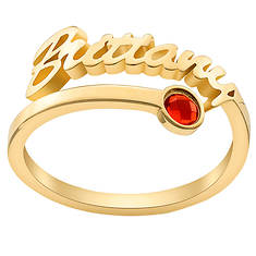 Custom Personalization Solutions Script Name with Birthstone Bypass Ring