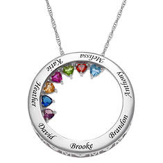 Custom Personalization Solutions MOM Engraved Name + Birthstone Circle Pendant