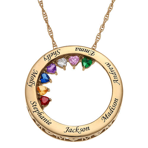 Custom Personalization Solutions MOM Engraved Name + Birthstone Circle Pendant
