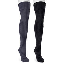 MUK LUKS Women's 2 Pk Chunky Ribbed OTK Socks