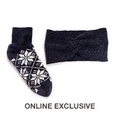 MUK LUKS Women's Chenille Sock and Headband Set