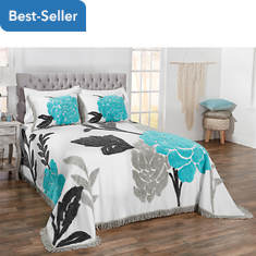 Blue Floral Chenille Bedspread