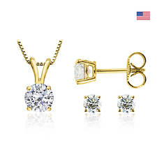 Certified Round Diamond Pendant-Earring Set 14K Gold 0.30ct