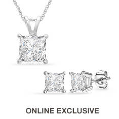 Certified Princess Cut Diamond Pendant Earring Set 14K Gold 0.40ct