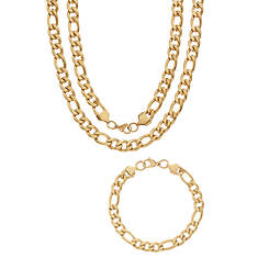 Men's Figaro Link Necklace & Bracelet Set