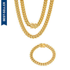 18k Gold Plated Stainless Steel Miami Cuban Bracelet/Necklace Set
