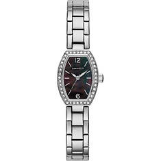 Caravelle Crystal Accent Watch with Tonneau Black Mother of Pearl
