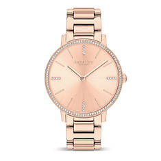 Coach Women's Audrey Rose Gold-Tone Crystal Watch, Rose Dial