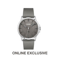 Hugo Boss Men's First Silver & Gray Leather Strap Watch