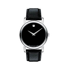 Movado Men's Museum Classic Silver & Black Textured Leather Strap Watch