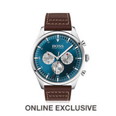 Hugo Boss Men's Pioneer Chronograph Silver & Brown Leather Strap Watch
