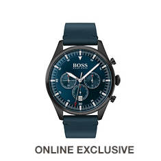 Hugo Boss Men's Pioneer Black & Dark Blue Leather Strap Watch