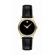 Movado Women's Museum Classic Gold & Black Textured Leather Strap Watch