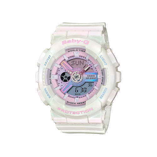 G-Shock Ladies Baby-G Analog/Digital Black Band Watch with Pink Dial