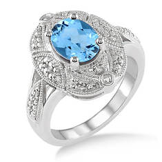 Jilco Blue Topaz & Diamond Ring