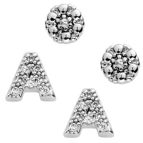 Custom Personalization Solutions Dainty Initial and Diamond Stud Earring Set