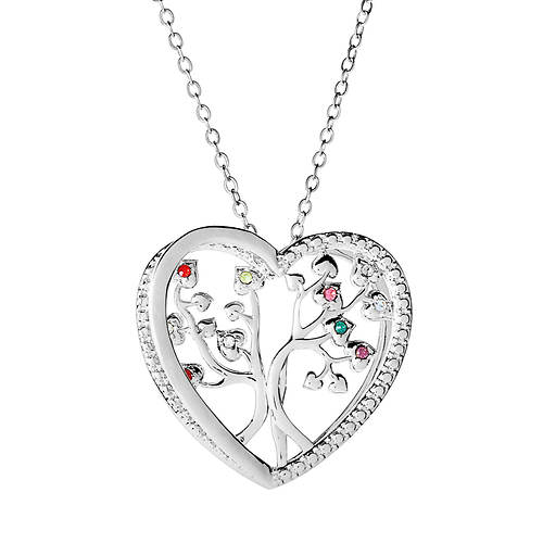 Custom Personalization Solutions 3D Heart Tree of Life Birthstone Necklace