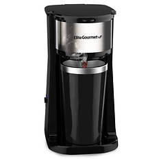 Elite Gourmet Personal Coffee Maker with Thermal Insulated Travel Mug