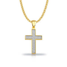 PARIKHS CZ Gold Cross Hip-Hop Pendant with Chain