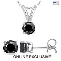 PARIKHS Black Round AA Quality Diamond Pendant-Earring Set with Chain