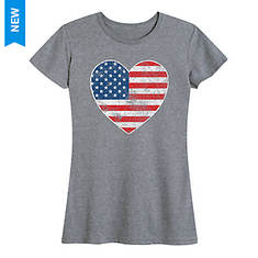Instant Message Women's Americana Distressed Heart Tee