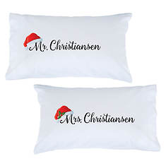 Custom Personalization Solutions Mr. and Mrs. Santa Hat Personalized Pillowcase Set