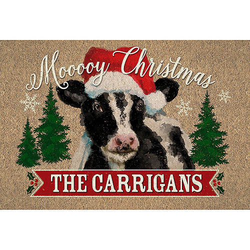 Custom Personalization Solutions Christmas Cow Personalized Doormat