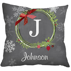 Custom Personalization Solutions Christmas Wreath Personalized Throw Pillow