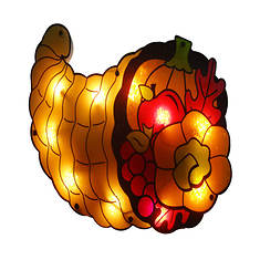 16" Gold/Red Lighted Cornucopia Thanksgiving Window Silhouette Decoration