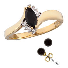 Custom Personalization Solutions Black Onyx Ring and Earring Set