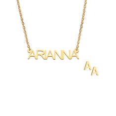 Custom Personalization Solutions Uppercase Name Necklace and Initial Earring Set