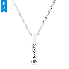 Vertical 4-Sided Engraved Family Name with Birthstone Necklace - Cosmic Font