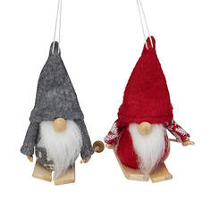 Northlight Set of 2 Gray and Red Skiing Santa Gnome Christmas Ornaments