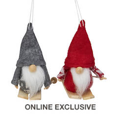 Northlight Set of 2 Gray and Red Skiing Santa Gnome Christmas Ornaments
