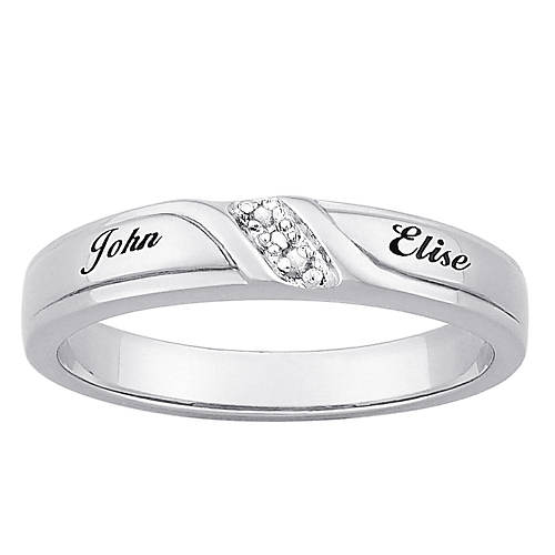 Custom Personalization Solutions Platinum Plated Sterling Silver Couples Personalized Diamond Wedding Band